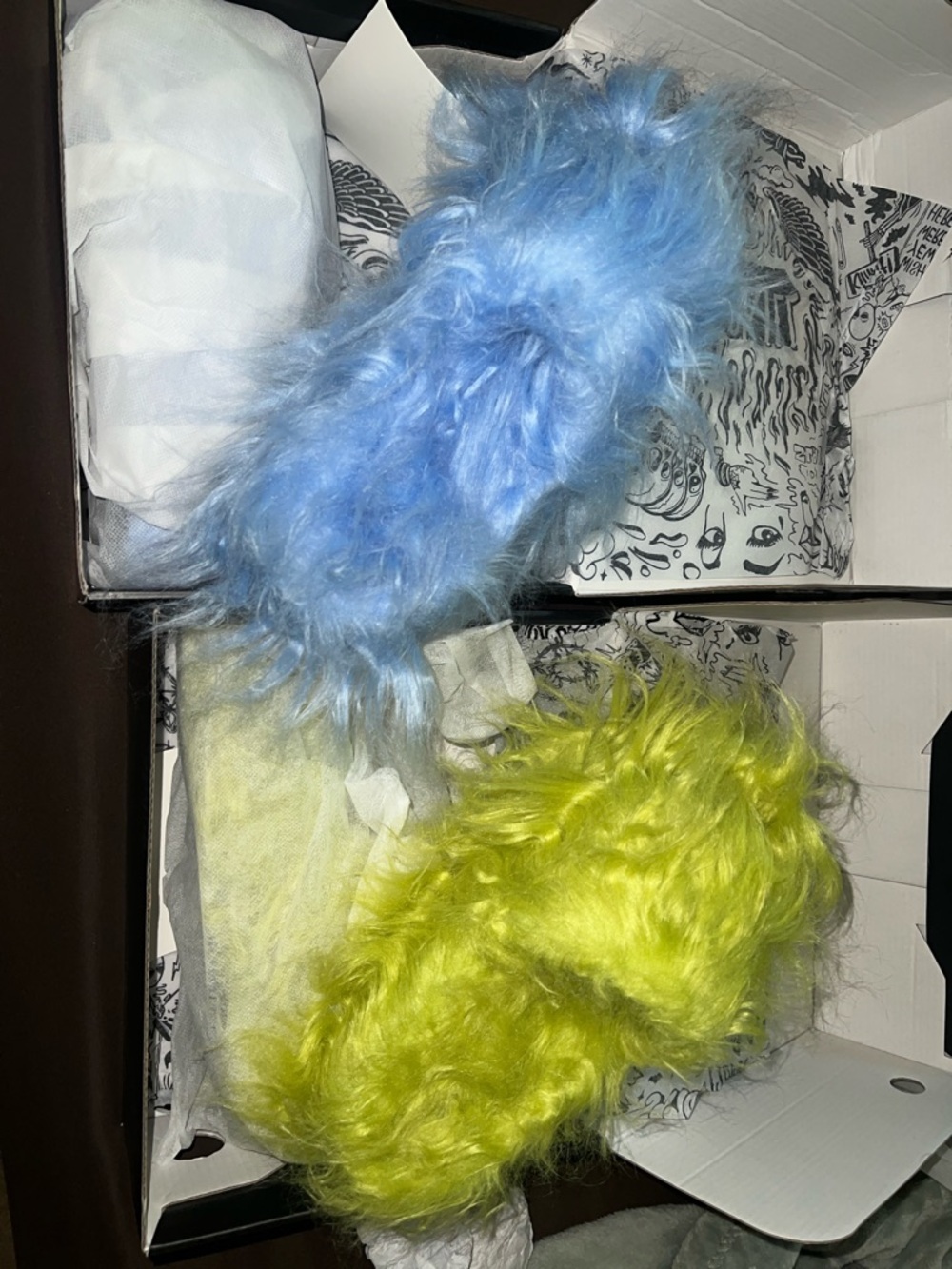 Current Mood Fluffy Platform Slides in Blue and Lime